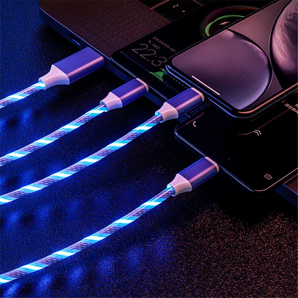 LED charging cable connected to smartphones for quick charge