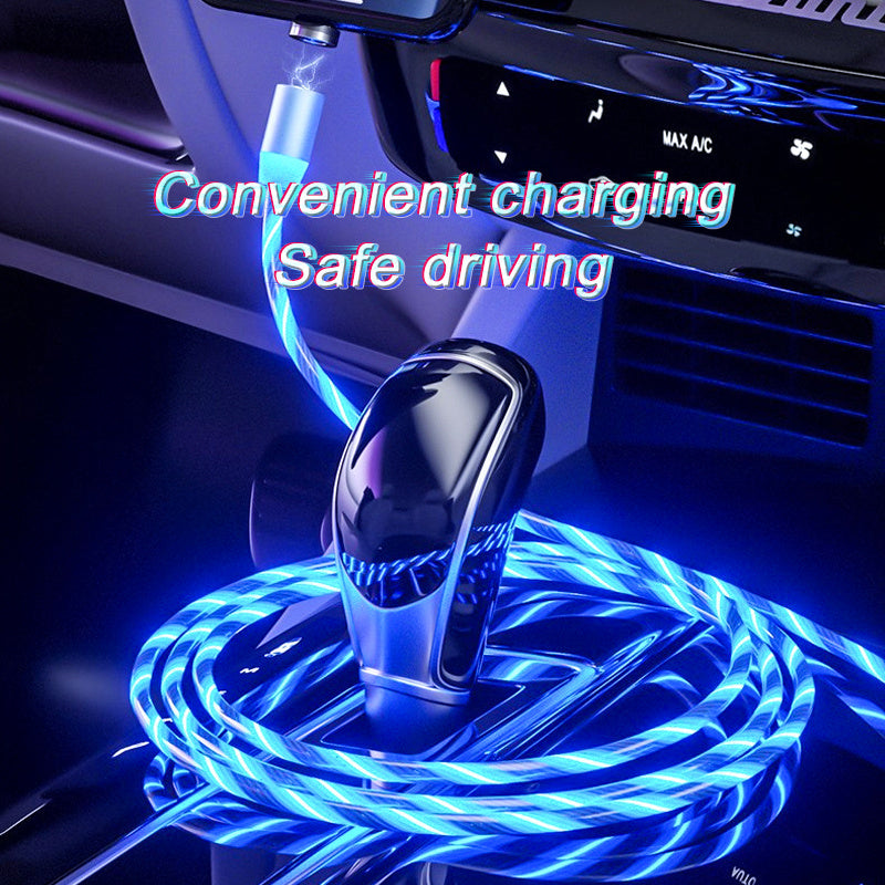 LED charging cable connected to car for safe driving
